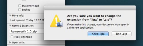 Alert asking if you want to change the extension.