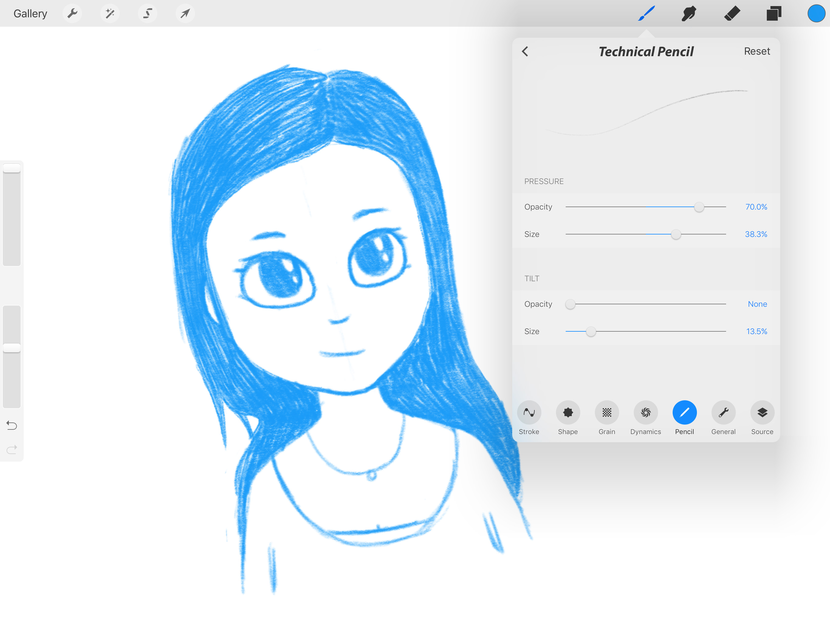 Procreate includes settings for the Pencil's pressure and tilt features.