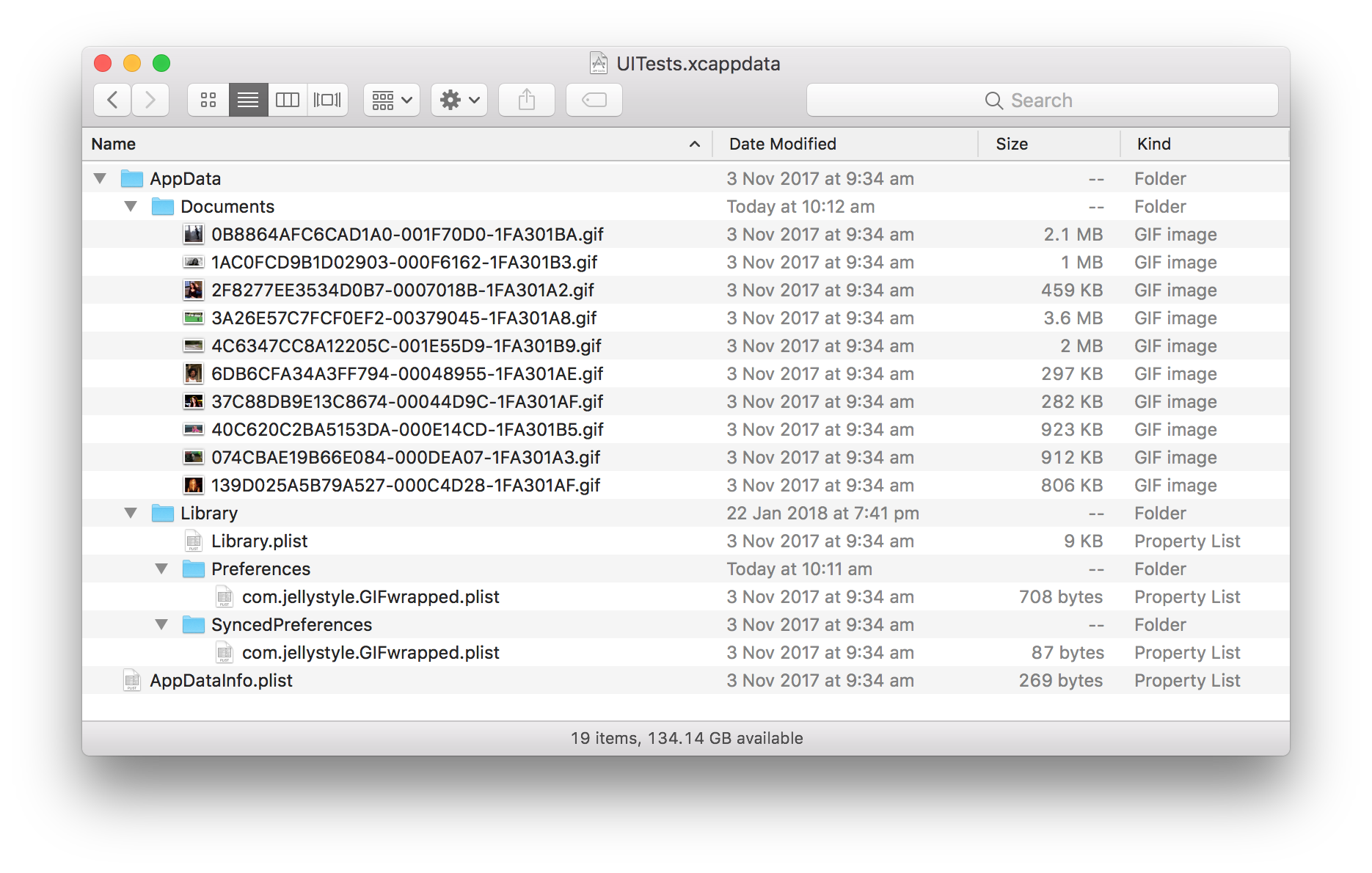 This is my <code>xcappdata</code> bundle. There are many like it, but this one is mine. Finder, displaying the contents and structure of an example xcappdata bundle.